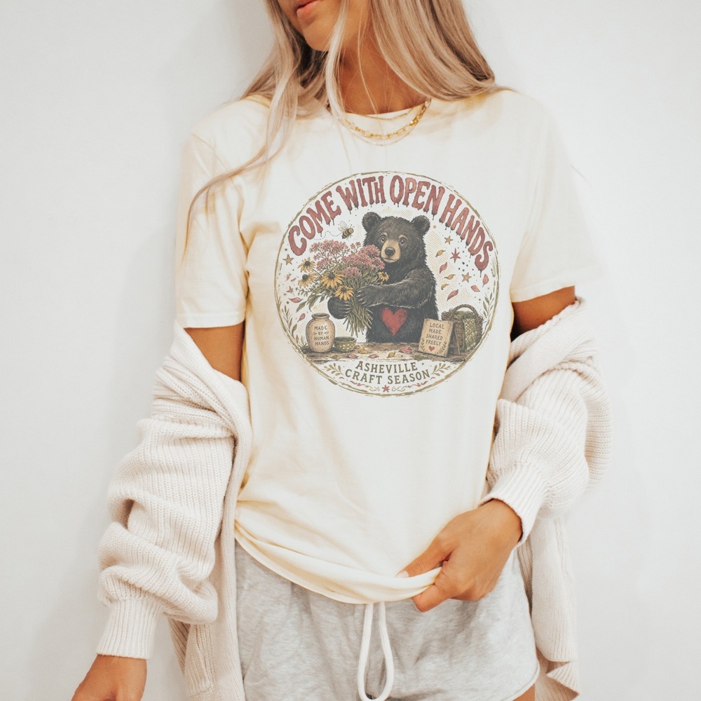 Bear with Flowers Artisanal Graphic Tee Botanical Illustration Natural - Picture 3 of 5